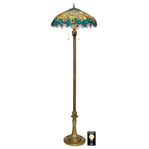 Art Nouveau Peacock Tiffany Style Stained Glass Floor Lamps