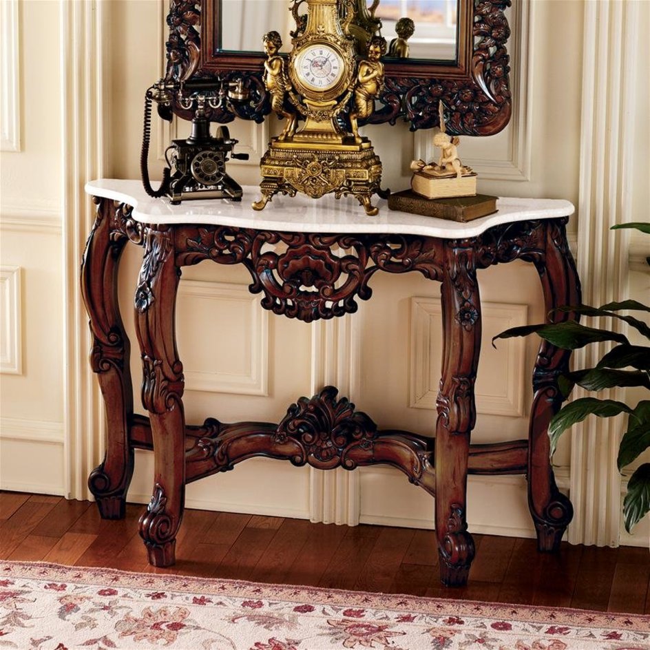 Baroque Marble-Topped Hardwood Console Table & Mirror - Design Toscano