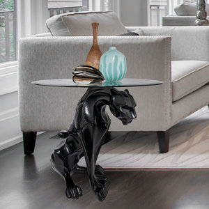 Black Jaguar Glass-Topped Sculptural Tables