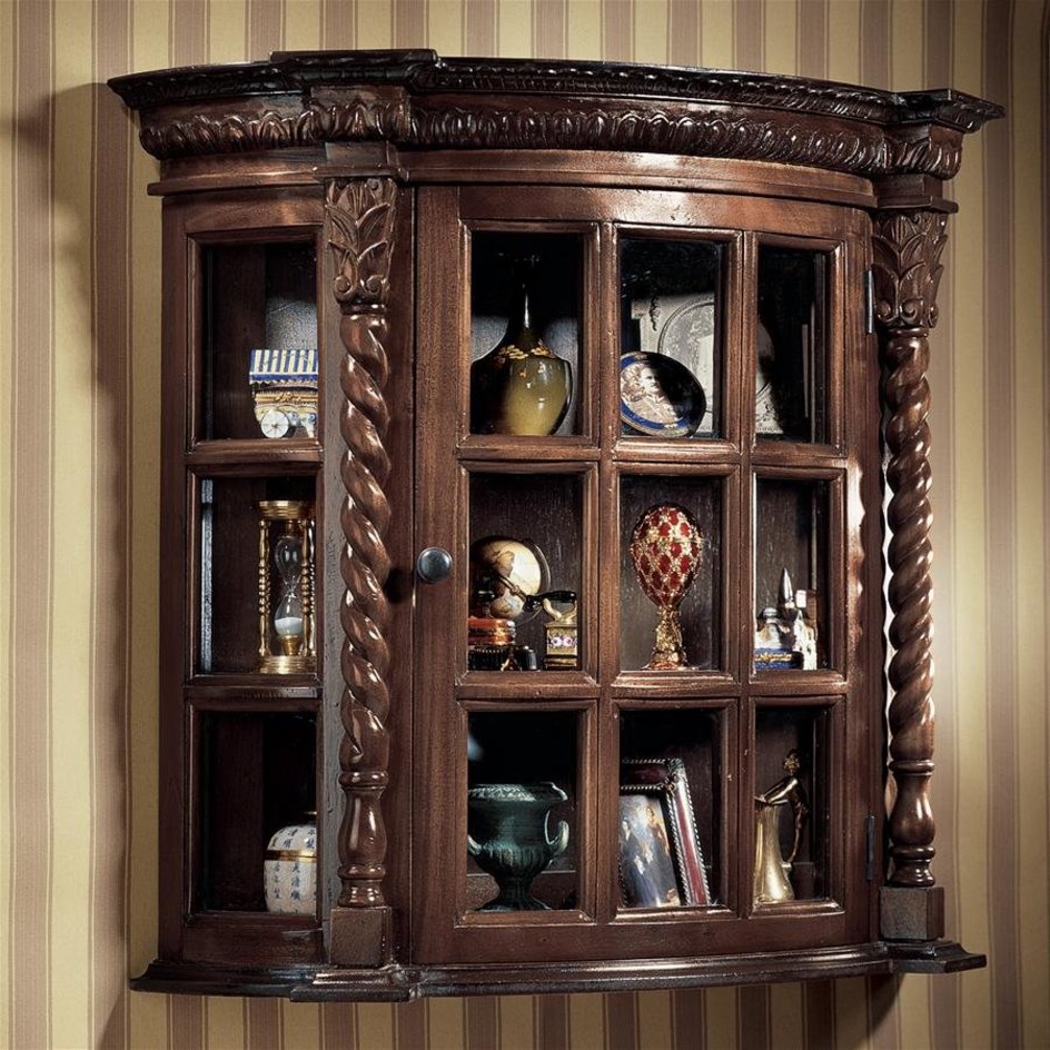 Handcarved Glass Front Wall Cabinet For