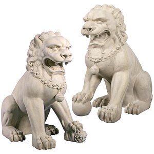 Grand Palace Chinese Lion Foo Dog Statues: Set of Male & Female (alone)