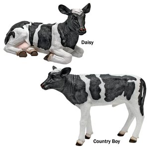Daisy and Country Boy Cow Statues: Set of Two
