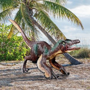 Feathered Velociraptor Jurassic-Sized Dinosaur Statue
