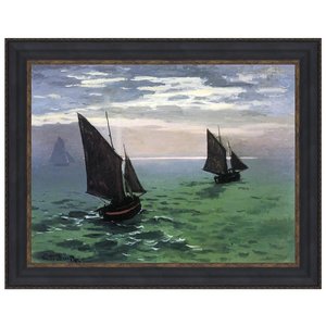 Fishing Boats at Sea Framed Canvas Replica Painting: Grande