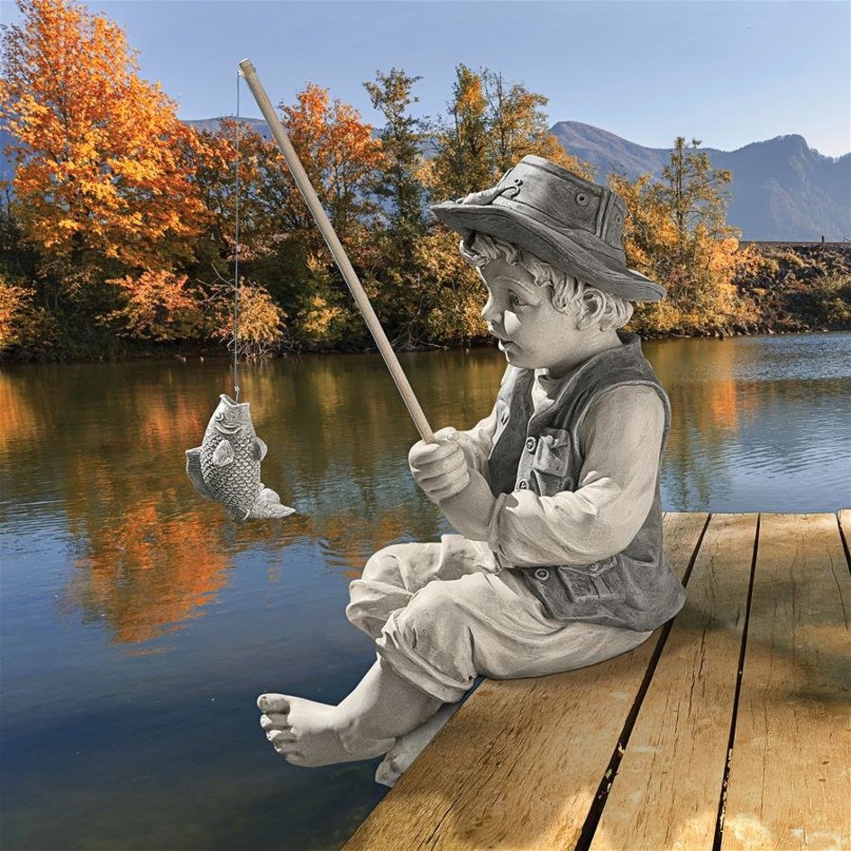Girl Gone Fishing Statue Garden Pond Decor Home Figurine Outdoor Pool  Sculpture for sale online