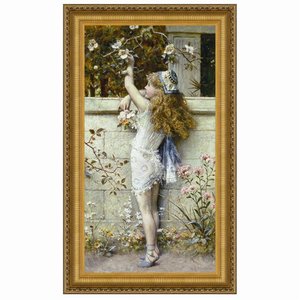 Gathering Flowers Framed Canvas Replica Painting: Large