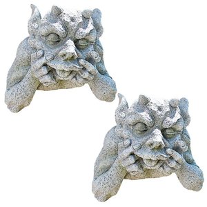 Gnash the Grotesque Gargoyle Wall Sculptures: Set of Two