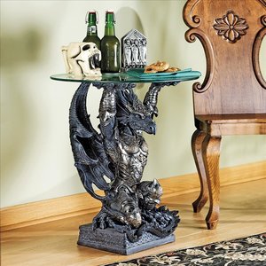 Hastings the Gothic Warrior Dragon Glass-Topped Sculptural Table