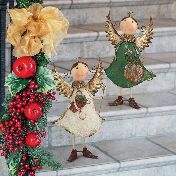 View larger image of Holiday Helpers Metal Angel Statues: Set of Two