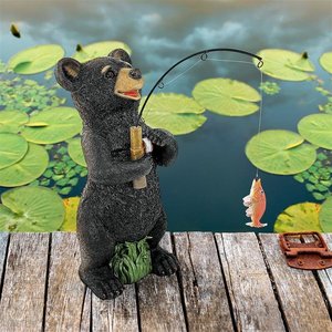 Hooked on Fishing, Black Bear Cub Fisherman Statue