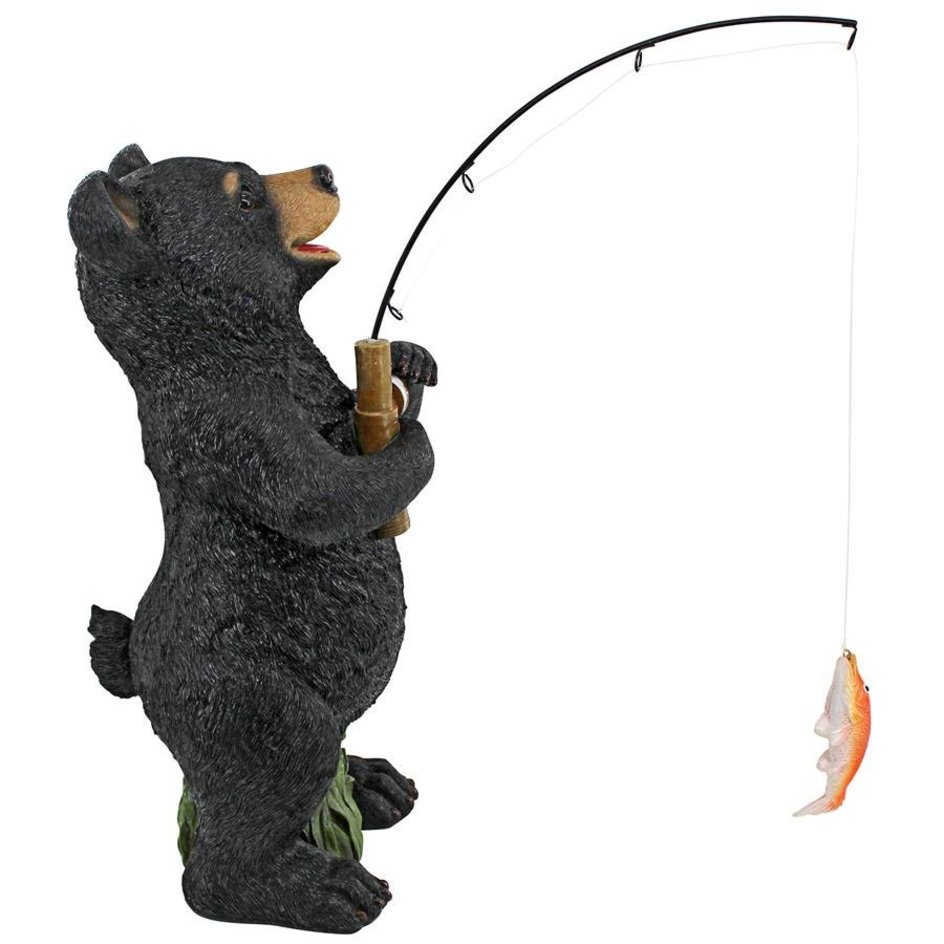 Design Toscano Hooked On Fishing, Fisherman Black Bear Statue