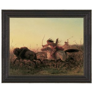 Indian Buffalo Hunt Framed Canvas Replica Painting: Large