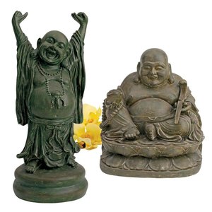 Jolly Hotei and Laughing Buddha Sanctuary Statue Set