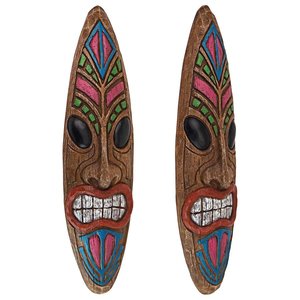 Ka Hekili Thunder God Tiki Mask Wall Sculptures: Set of Two