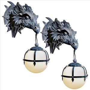 Marshgate Castle Dragon Electric Wall Sconces: Set of Two