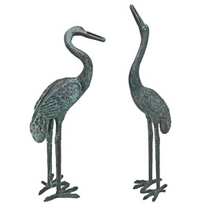 Medium Cranes Cast Bronze Piped Garden Statues