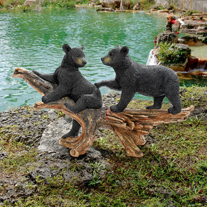 Mischievous Woodland Black Bear Cubs Statue