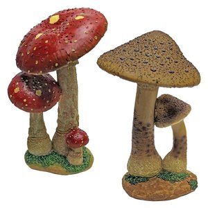 Mystic Forest Red and Tan Mushroom Statues
