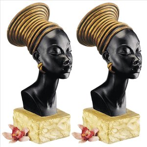 Nubian Kandake African Queen Sculptural Busts: Set of Two