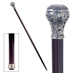 The Padrone Collection: Ornate Ball Pewter Walking Stick