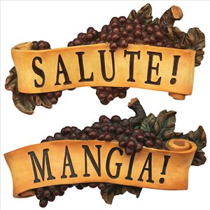 Salute and Mangia Italian Signs Grape Wall Sculptures: Set of Two