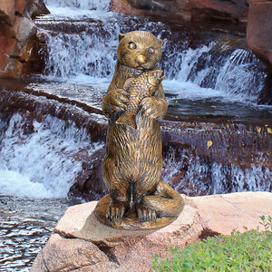 Standing Otter with Fish Cast Bronze Garden Statue