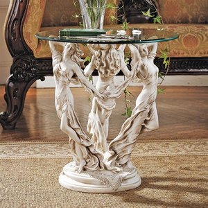 Three Muses of Ancient Greece Glass-Topped Sculptural Table