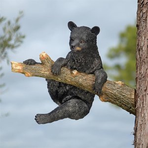 Up a Tree Black Bear Tree Hugger Cub Statue: Climbing Bear Cub