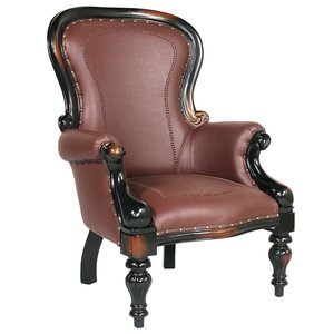 Victorian Rococo Faux Leather Wing Chair