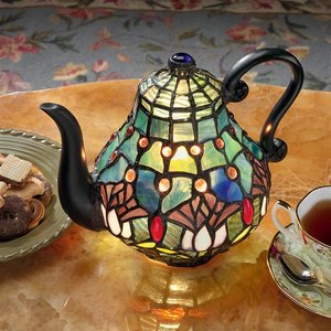 Victorian Teapot Tiffany-Style Stained Glass Illuminated Sculpture