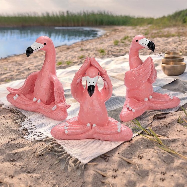 View larger image of The Zen of Pink Flamingos Yoga Garden Statues: Large